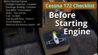 Cessna 172 Checklist  Before starting engines with SAFETY Passenger Briefing [upl. by Eckardt]