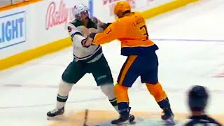 Jacob Middleton Jeremy Lauzon Fight FULL CLIP Wild vs Predators  2024 NHL Highlights [upl. by Angelia4]