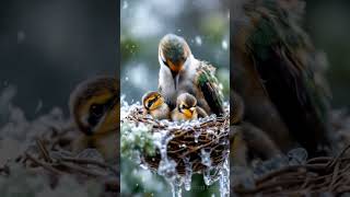 Heroic Hummingbird Protects Chicks In Blizzard hummingbird birds wildanimal shortvideo [upl. by Anirrok]