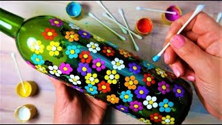 SUPER EASY Qtip Bottle Painting Rainbow Dot Flowers  How To with Lydia May [upl. by Nan469]