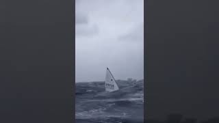 Massive pitchpole🫢 ilca sailboat crash catchyouinthewaves boating wind lasersailing [upl. by Oraneg]