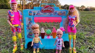 Ice Cream  Elsa amp Anna toddlers  Barbie and Ken dolls  play doh [upl. by Caye]