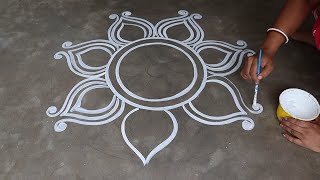 easy rangoli designs  simple muggulu designs  Beautiful festival color kolam  how to draw alpona [upl. by Etrem]