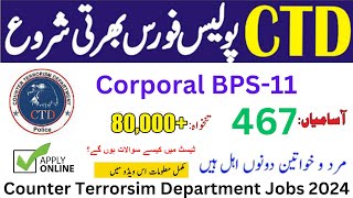 Counter Terrorism Department jobs 2024  CTD Police jobs 2024  online apply  CTD jobs 2024 [upl. by Tizes]