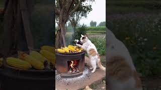 Kitten Todays roasted corn is delicious cat animal pets cutemomentspets cutespets funny ai [upl. by Killigrew]