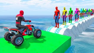 Superheroes on a motorcycle ride over the sea along the SpiderMan Bridge GTA 5 ep1 [upl. by Urissa]