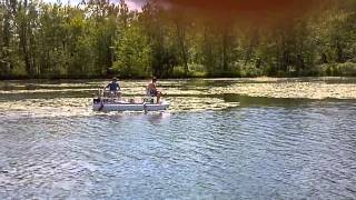 Pond Craft Mini Pontoon Boat in the Pads [upl. by Nilat]