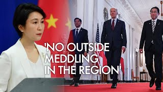 China slams bloc politics over USled trilateral summit outcome on Taiwan questionampSouth China Sea [upl. by Stanhope297]