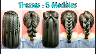 5 MODÈLES de TRESSES  Cheveux Longs et MiLongs  Coiffure Tresse Facile [upl. by Eisor]