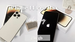 Unboxing 📦 iPhone 14 Pro Max Gold 256 gb  aesthetic cute accessories camera test and asmr [upl. by Kablesh]