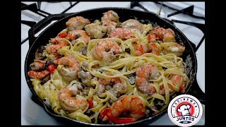 Receta Pasta Alfredo con camarones y langostas [upl. by Bigelow504]