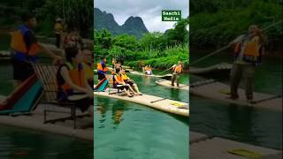 take a ride on guided bamboo rafts and float [upl. by Braynard]