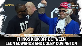 It KICKED OFF between Leon Edwards and Colby Covington at the Press Conference  UFC296 [upl. by Icak871]