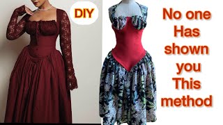 How To Make A Queen Anne Neckline Milkmaid Dress  Bustier With Gathered Skirt  DIY Milkmaid Dress [upl. by Alyaj]