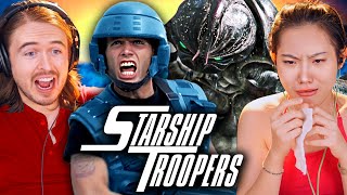 GIRLFRIEND CRIES Starship Troopers 1997 Reaction FIRST TIME WATCHING [upl. by Nednil]