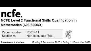 Functional Skills Maths L2 Dec 2020 P001441 NCFE [upl. by Giff]