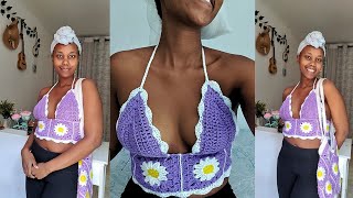 Crochet Daisy Granny Square Bralette [upl. by Tocs]