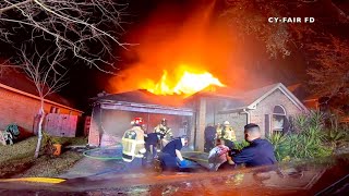 Helmet POV Dramatic Rescue Of 2 Trapped Inside Burning House  Katy [upl. by Gelya539]