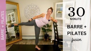 PILATES  BARRE FUSION  30 Min  AllStanding  Small Space Friendly [upl. by Dannica987]