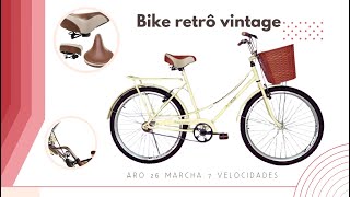 Bike aro 26 caiçara Retrô vintage marcha 7 velocidades c bagageiro [upl. by Ateerys181]