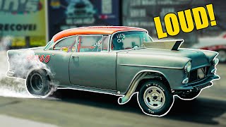 Insanely Loud 1955 Chevy Gasser  Drag Strip Madness  Antique Nationals [upl. by Ecitsuj]