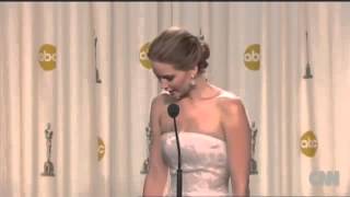 Oscar Ceremony 2013  Jennifer Lawrence talks Oscar win [upl. by Reg]