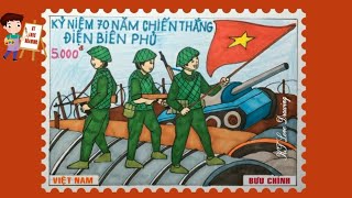 Thiết kế tem bưu chính kỷ niệm 70 năm chiến thắng Điện Biên Phủ  Vẽ hoan hô chiến sĩ Điện Biên P9 [upl. by Iruj]