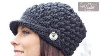 How to Crochet Easy Crochet Womens Peak Cap Hat [upl. by Eilhsa]