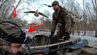 Canoe JUMP Shooting and FALLING through the ice THIS WAS ALMOST VERY BAD [upl. by Ludovick]