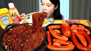 ASMR MUKBANG 직접 만든 불닭 짜장 버섯 킬바사 소세지 먹방 amp 레시피 FRIED SAUSAGE AND FIRE NOODLES EATING [upl. by Lleryt166]