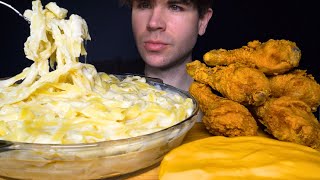 ASMR MUKBANG CRISPY FRIED CHICKEN amp CREAMY ALFREDO PASTA  WITH CHEESE [upl. by Weixel]