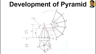 Development of Pentagonal Pyramid  Development of Surfaces  Problem 4  Engineering Drawing [upl. by Icnan]