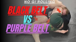 BJJ Rolling No Gi  Jiu Jitsu Purple Belt Vs Jiu Jitsu Black Belt  Narrative Sparring [upl. by Demitria154]