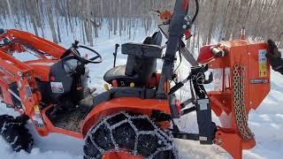 The Kubota B2601 and Wallenstien FX40 skidding winch pulling firewood [upl. by Isabelita785]