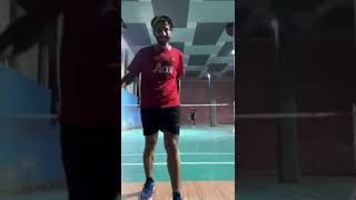 Badminton player celebrates rally victory accidentally gets racket stuck in ceiling [upl. by Dnalyk7]