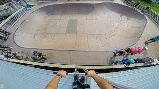 SKETCHY ROOF DROP ON SCOOTER AT SKATEPARK [upl. by Aerehs150]