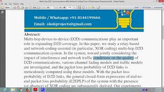 Multi Hop D2D Communications With Network Coding From a Performance Perspective [upl. by Hewart]