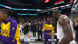 LeBron James celebrates with Bronny amp embraces Chris Paul after win vs Spurs  NBA on ESPN [upl. by Sexton]