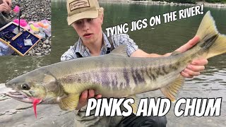 Tying Twitching Jigs at the River for Pinks and Chum  Kitimat River BC [upl. by Hamish834]