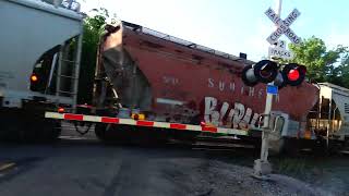 2 CSX Trains Racing Red Cat Crosses Busy Tracks CSX Train Passes Ballast Cleaner  More Trains [upl. by Yroffej253]