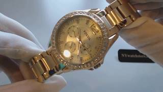 Womens Gold Fossil Riley Multi Function Glitz Watch ES3203 [upl. by Akived]