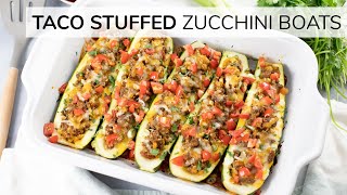 ZUCCHINI TACO BOATS  stuffed zucchini boats [upl. by Siroled499]