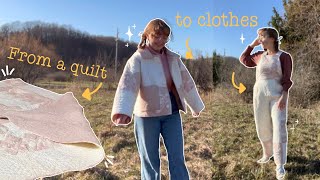 Making a Quilt Jacket and Overalls ✨ Quilt Upcycle [upl. by Sidnal76]