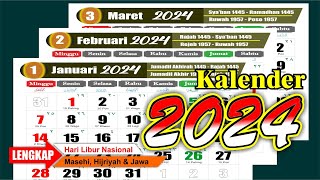 KALENDER 2024 Lengkap dengan tanggal merah  Hijriyah jawa  Download format CDR  template [upl. by Darom818]