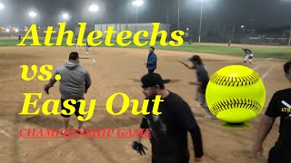 Santa Monica Slowpitch Softball  Athletechs vs Easy Out 10324 CHAMPIONSHIP GAME [upl. by Eneluj]