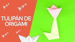 Cómo hacer un tulipán de origami  Papiroflexia para niños [upl. by Htezil]