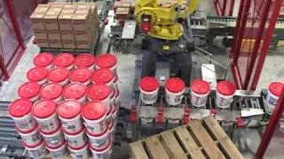 Pail and case palletizing  Multifunction robotic palletizer [upl. by Harbed]