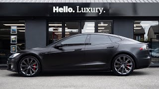 Custom Tesla  Satin Black Model S Performance  HILLMOREN 4K [upl. by Mell]