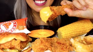 ASMR Popeyes Chicken Sandwich amp Fried Chicken w Cheese Sauce Corn Apple Pie No Talking [upl. by Daryle811]