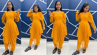 Unique Cowl Dress Design Dhoti Frock Cutting and Stitching Haldi Ceremony Yellow 💛 Dress Tutorial [upl. by Banyaz]